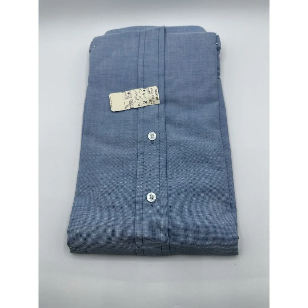 VTG 1970s Sears Perma-Prest Light Blue‎ Oxford Dress Shirt XL 17-17.5 USA